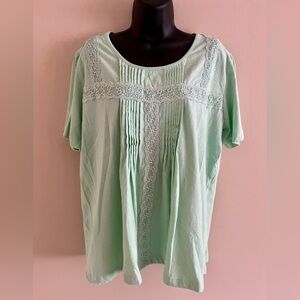 Vintage 80's Salon Studios Ladies Mint Green Lace & Pleated Front Top - Size L